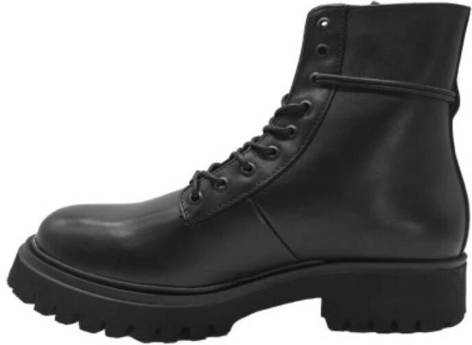 Blauer Zwarte Leren Sneakers Flynn Mannen Black Heren