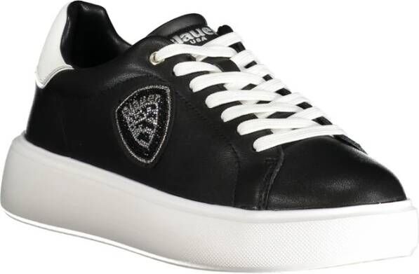 Blauer Zwarte Polyester Sneaker met Contrastdetails Black Heren