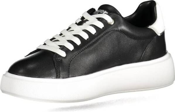 Blauer Zwarte Polyester Sneaker met Contrastdetails Black Heren