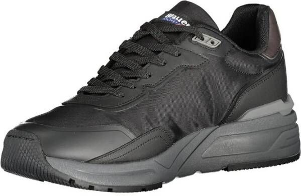 Blauer Zwarte Polyester Sneaker met Contrastdetails Black Heren