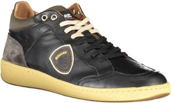 Blauer Zwarte Vetersneakers met Contrastdetails Black Heren