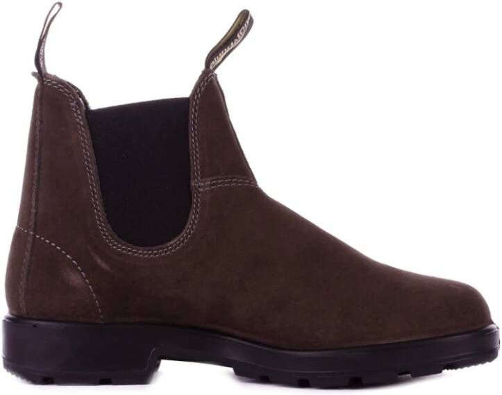 Blundstone Grijze Suède Logo Laarzen Rubberen Zool Brown Heren