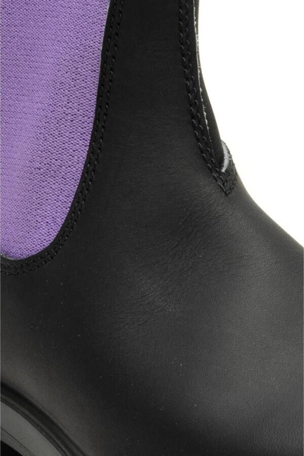 Blundstone Zwarte Leren Enkellaarzen met Lavendel Elastiek Black Dames