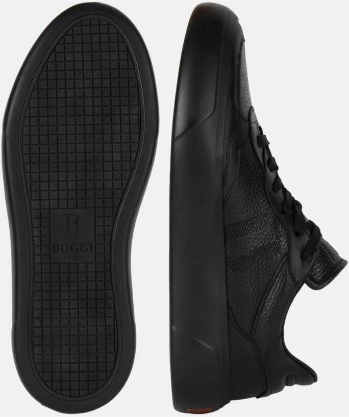 Boggi Milano Sneakers van getrommeld leer met logo Black Heren