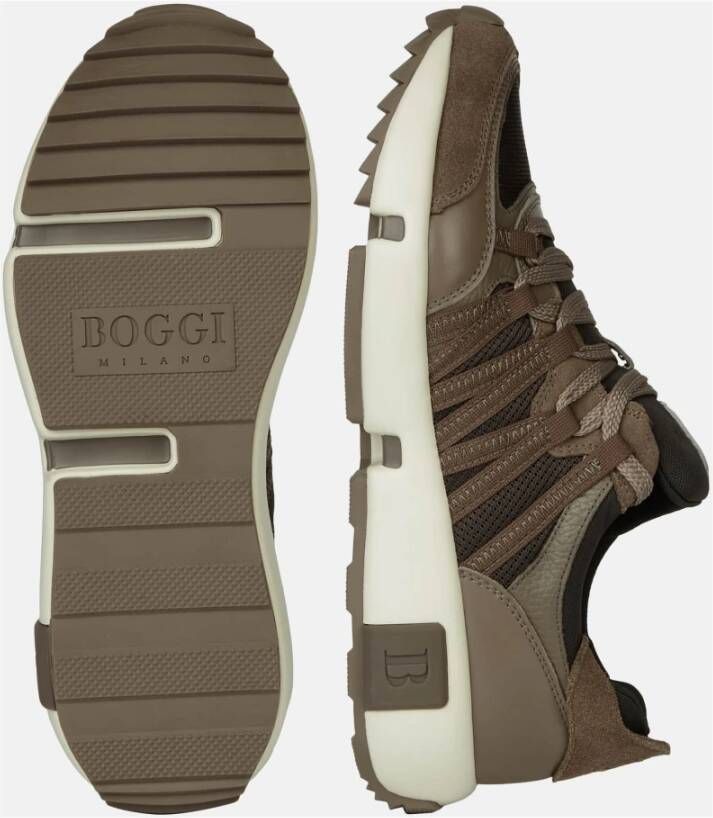 Boggi Milano Technische stof en leren sneakers Gray Heren