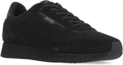 Boss Black Zwarte Leren Sneakers Ronde Neus Logo Black Heren