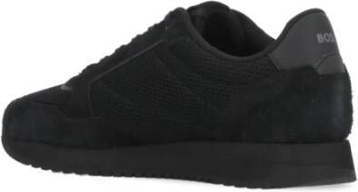 Boss Black Zwarte Leren Sneakers Ronde Neus Logo Black Heren