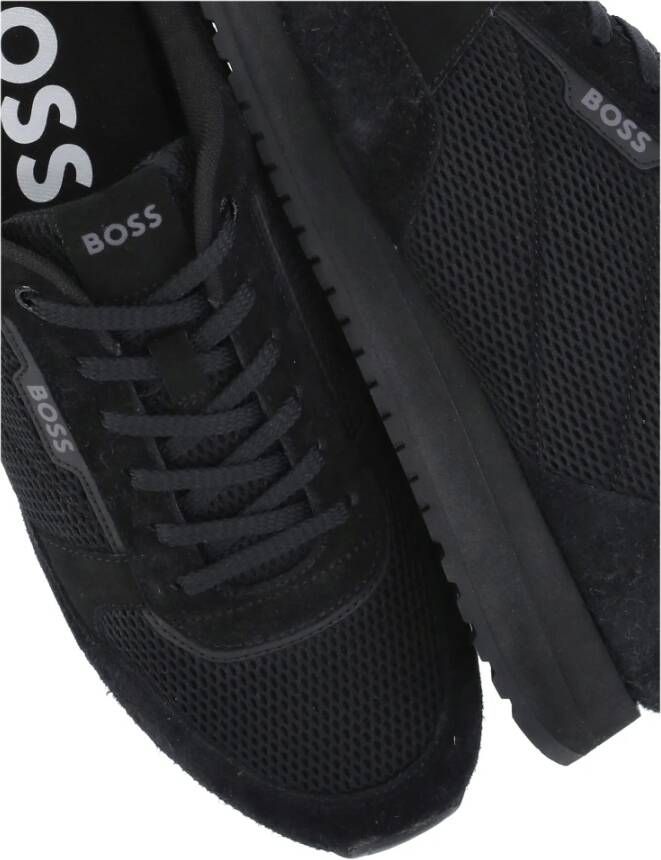 Boss Black Zwarte Leren Sneakers Ronde Neus Logo Black Heren