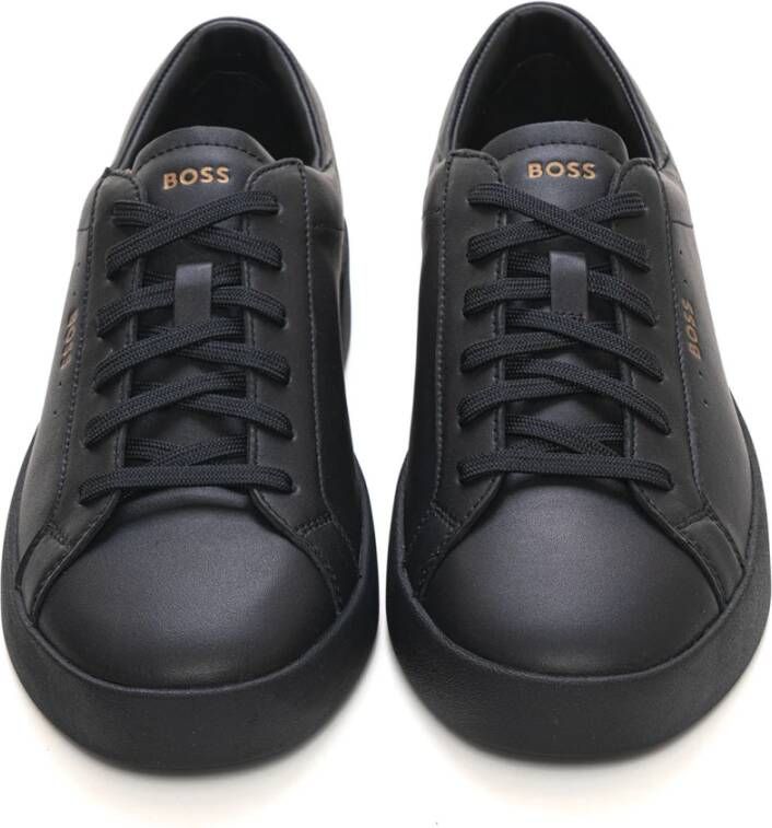 Boss Leren sneakers met veters Black Heren