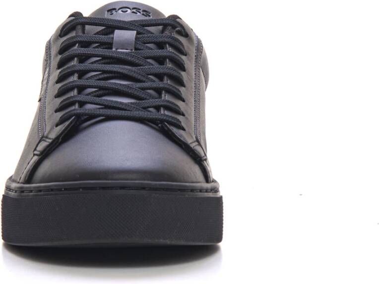 Boss Leren sneakers met veters contrastdetail Black Heren