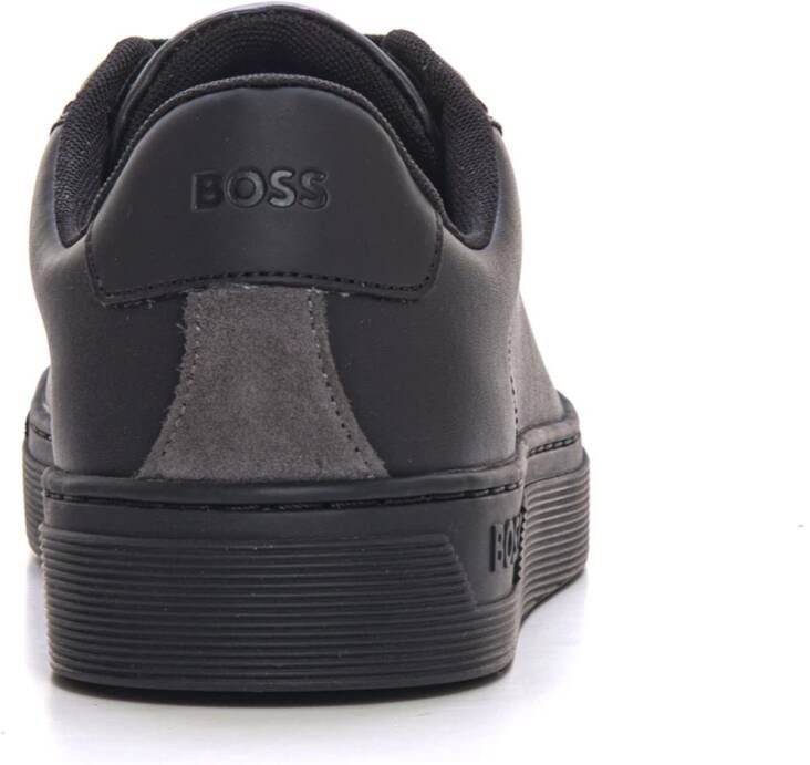 Boss Leren sneakers met veters contrastdetail Black Heren