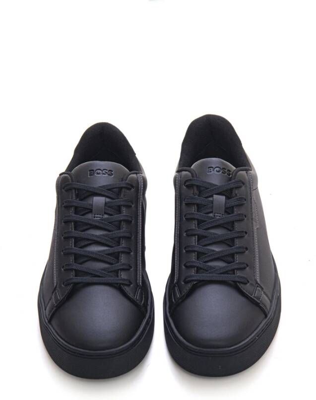 Boss Leren sneakers met veters contrastdetail Black Heren