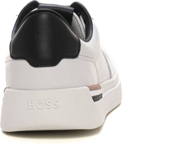 Boss Leren sneakers met veters White Heren