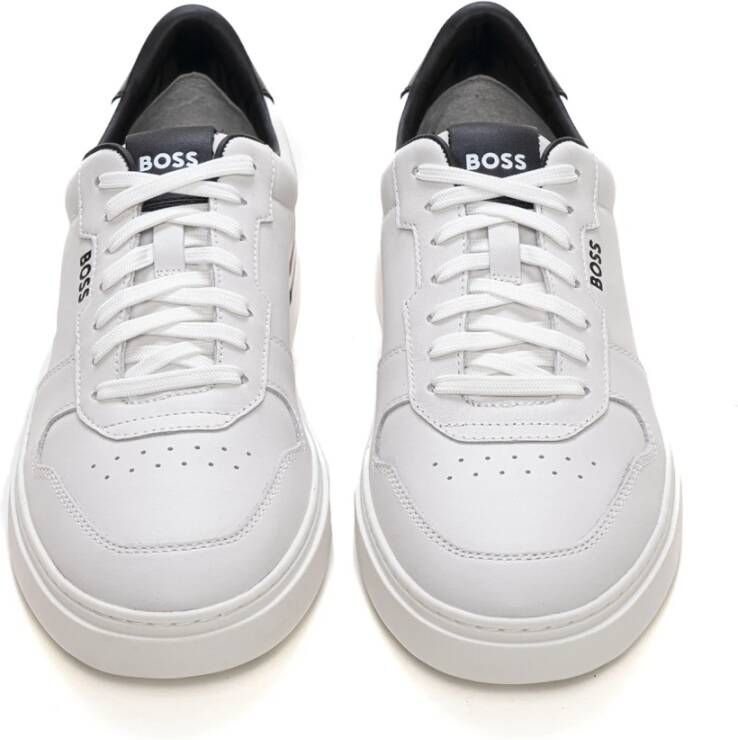 Boss Leren sneakers met veters White Heren