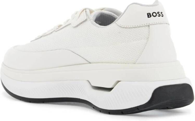 Boss Witte katoenen sneakers met klittenbandsluiting White Heren