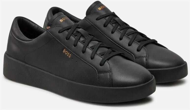 Boss Zwarte Leren Sneakers met Zijlogo Black Heren