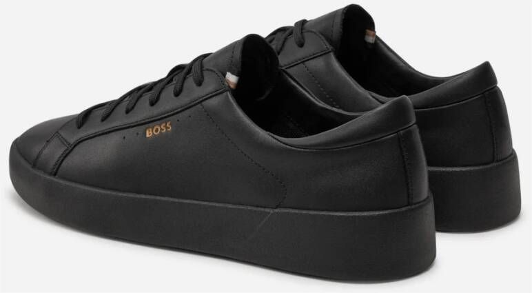 Boss Zwarte Leren Sneakers met Zijlogo Black Heren