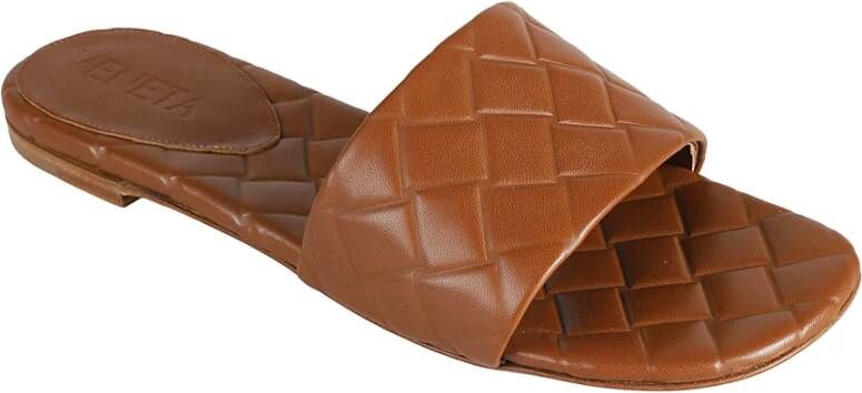 Bottega Veneta Cognac Sandalen Intreccio Patroon Gewatteerd Ontwerp Brown Dames