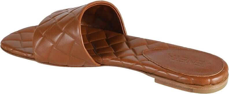 Bottega Veneta Cognac Sandalen Intreccio Patroon Gewatteerd Ontwerp Brown Dames