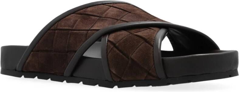 Bottega Veneta Kruis Leren Sandaal Brown Heren