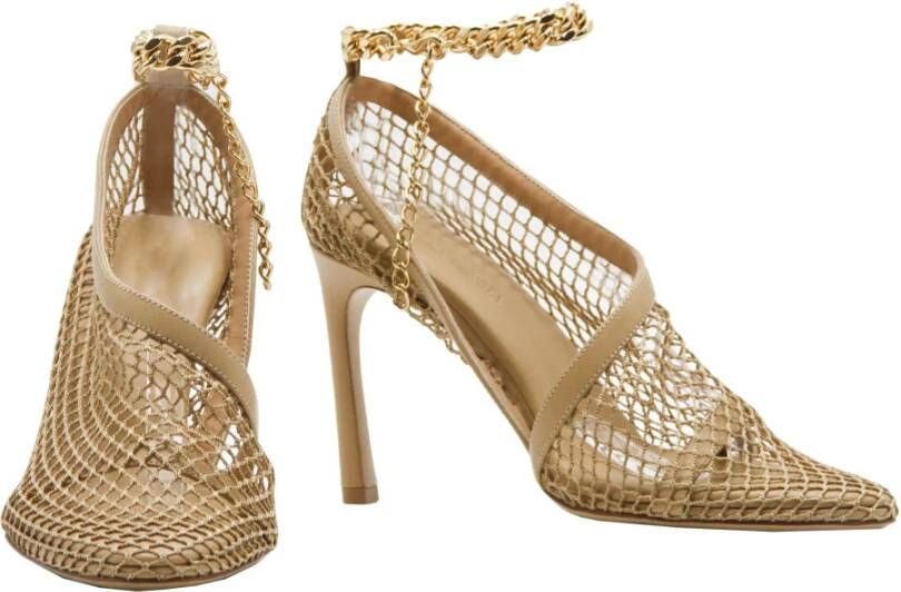 Bottega Veneta Leren en Mesh Stiletto Sandalen Beige Dames