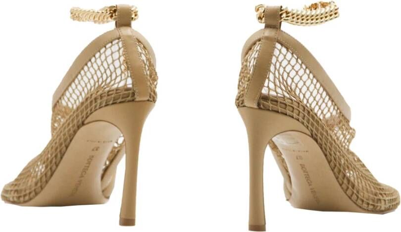 Bottega Veneta Leren en Mesh Stiletto Sandalen Beige Dames