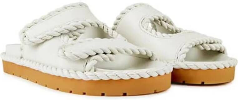 Bottega Veneta Platte Muilezel Sandalen met Klittenbandsluiting White Dames