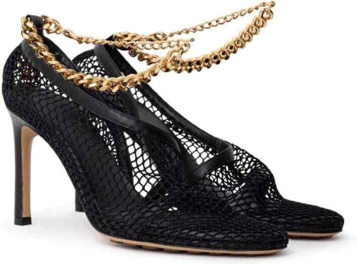 Bottega Veneta Zwarte leren enkelband sandalen Black Dames