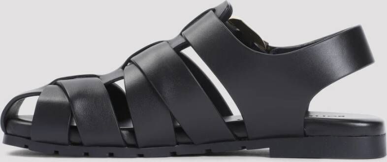 Bottega Veneta Zwarte Leren Kooi Sandalen Black Dames