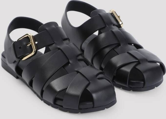 Bottega Veneta Zwarte Leren Kooi Sandalen Black Dames