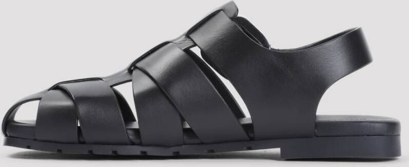 Bottega Veneta Zwarte Leren Kooi Sandalen Black Heren