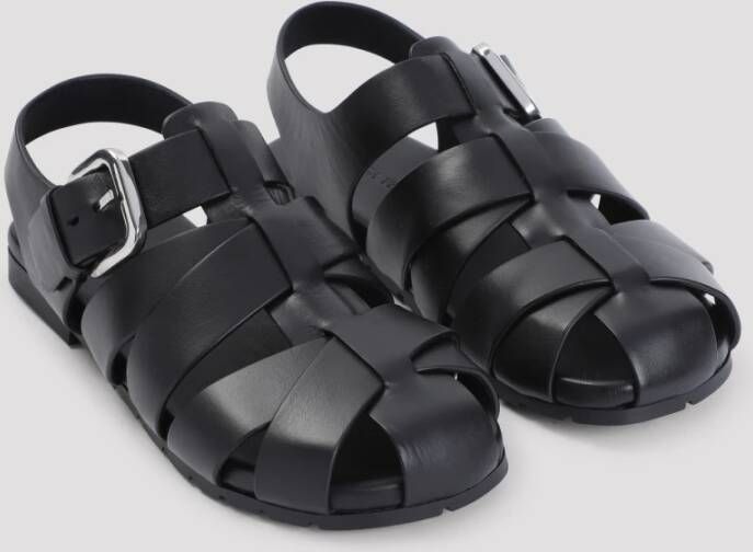 Bottega Veneta Zwarte Leren Kooi Sandalen Black Heren