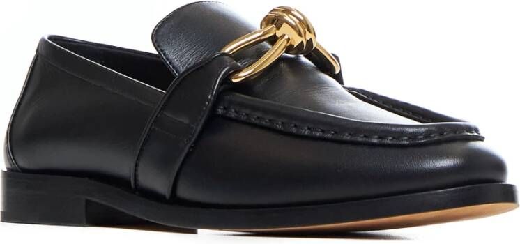 Bottega Veneta Zwarte Leren Loafers met Knoopdetail Black Dames