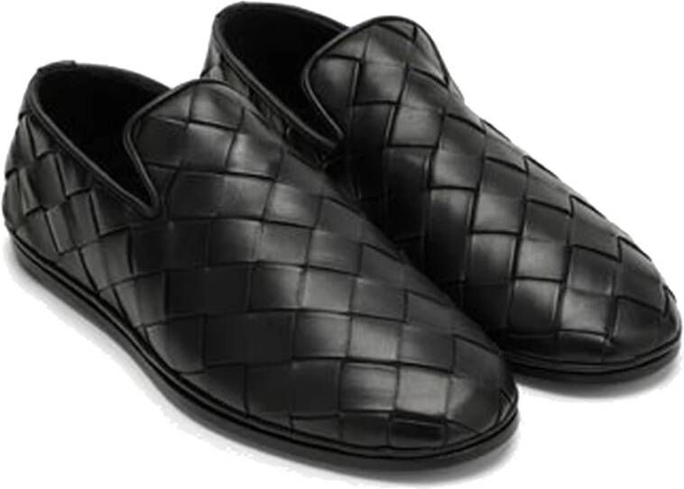 Bottega Veneta Zwarte Leren Zondagsslippers Black Heren