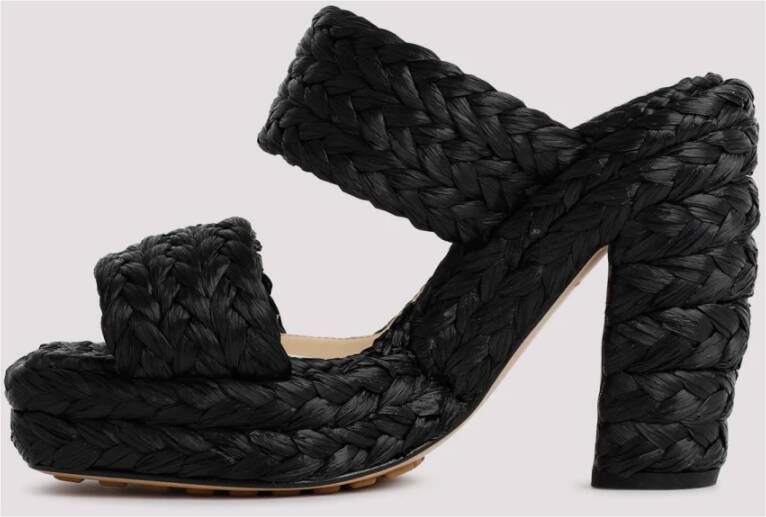 Bottega Veneta Zwarte Raffia Sandalen Open Teen Black Dames