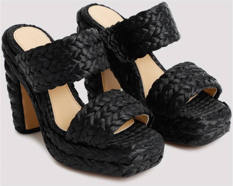 Bottega Veneta Zwarte Raffia Sandalen Black Dames