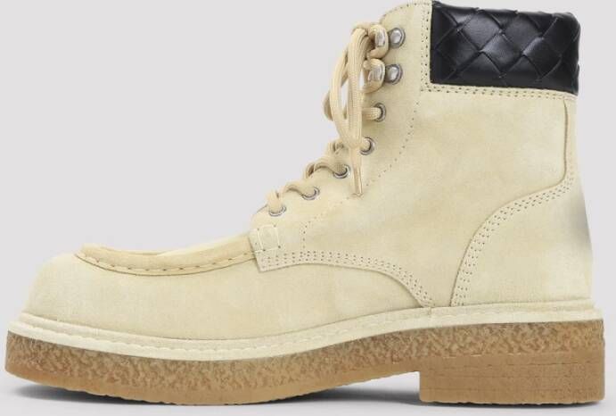 Bottega Veneta Zwarte Veterschoenen Enkellaarzen Beige Heren