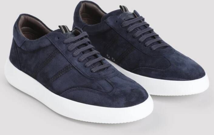 Brioni Blauwe Suède Leren Sneakers Blue Heren