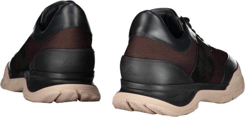 Brioni Suède Inzet Leren Sneakers Brown Heren