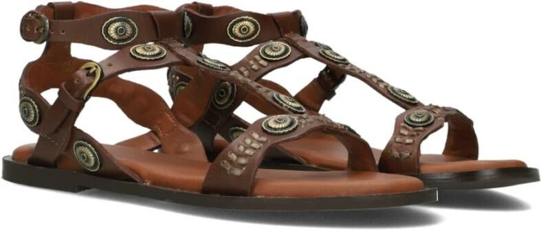 Bronx Bruine Leren Sandalen met Gouden Details Brown Dames