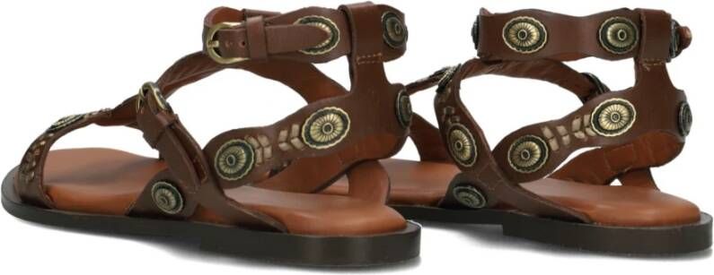 Bronx Bruine Leren Sandalen met Gouden Details Brown Dames