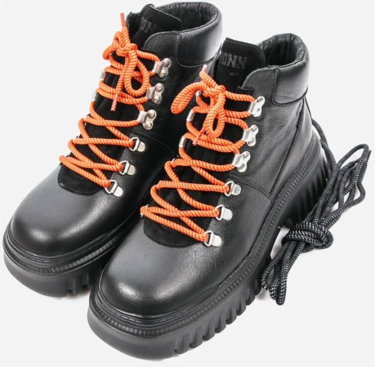 Bronx Stijlvolle Leren Veterschoenen Black Dames