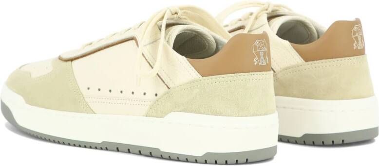 BRUNELLO CUCINELLI Basket Sneakers Platte Stoffen Veters Beige Heren