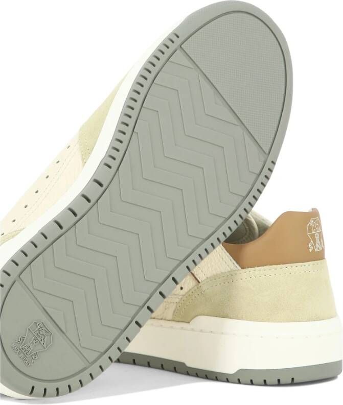 BRUNELLO CUCINELLI Basket Sneakers Platte Stoffen Veters Beige Heren