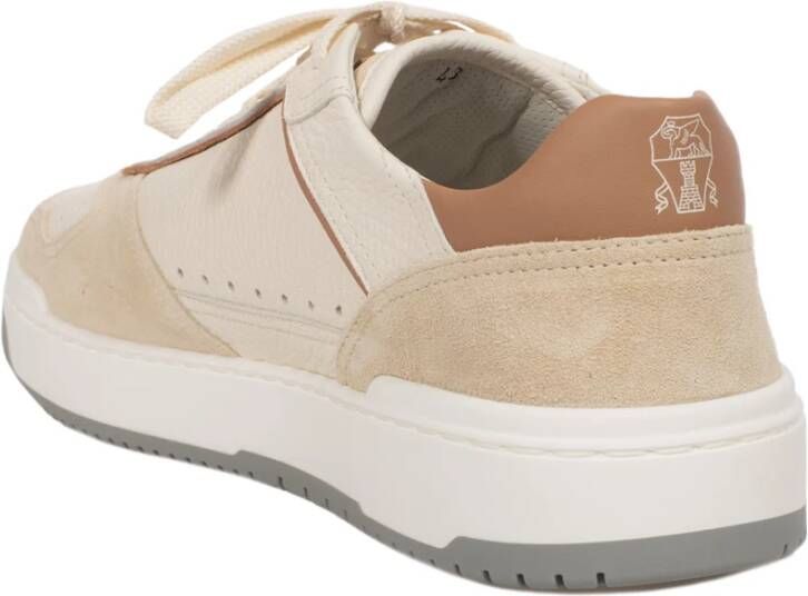 BRUNELLO CUCINELLI Basket Sneakers van Vitello en Suède Beige Heren