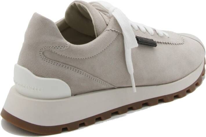 BRUNELLO CUCINELLI Beige Katoenen Vetersneakers Gray Dames