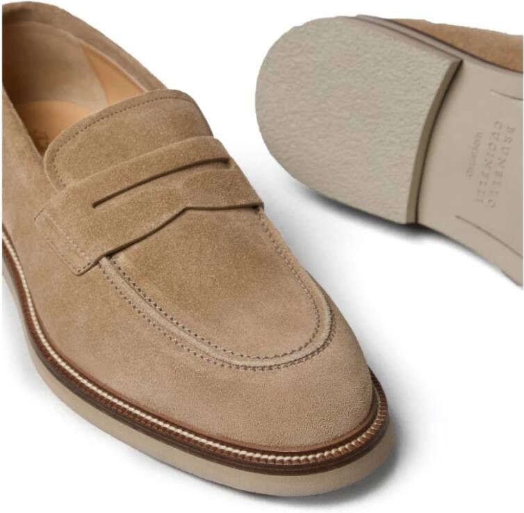 BRUNELLO CUCINELLI Beige Penny Loafers Suède Mocassin Beige Heren