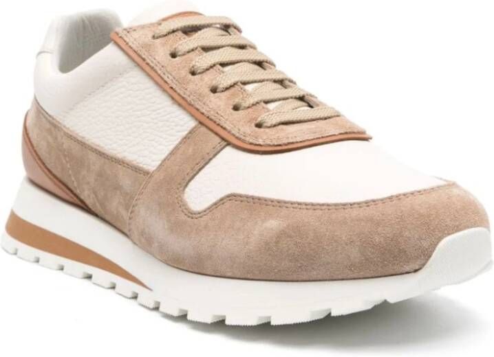 BRUNELLO CUCINELLI Beige platte schoenen met suède panelen Beige Heren