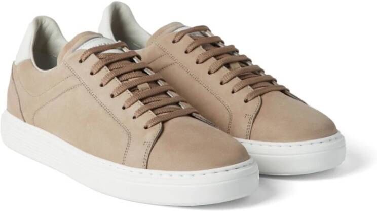 BRUNELLO CUCINELLI Beige Lage Sneakers met leren voering en rubberen zool Beige Heren