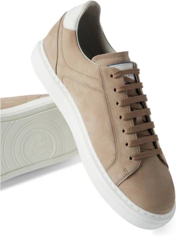 BRUNELLO CUCINELLI Beige Lage Sneakers met leren voering en rubberen zool Beige Heren